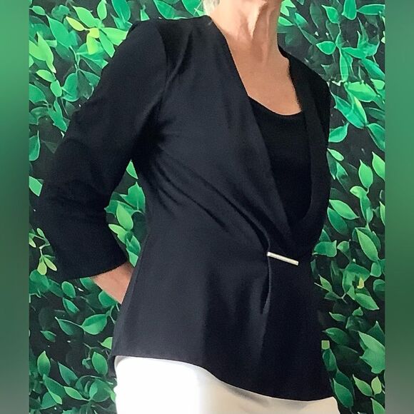 ✨ WHBM Layered Look V-Neck Blouse w/ Silver Bar – 3/4 Sleeve, Size L - Picture 5 of 8